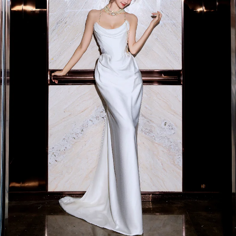 Scoop Neck Simple Wedding Dress With Detachable Cape