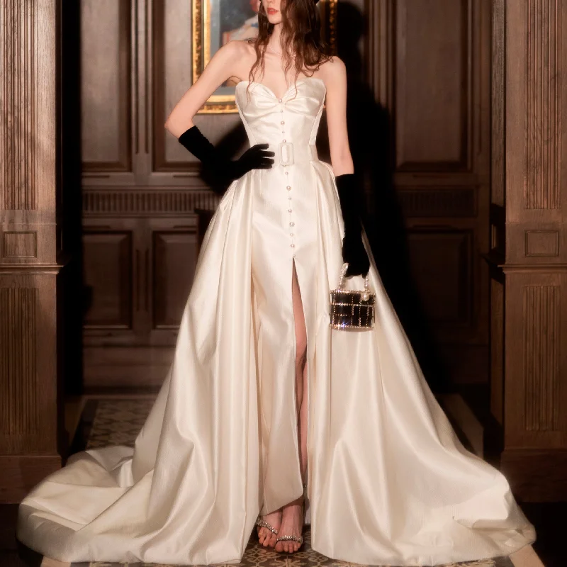 Sexy Leg Slit Wedding Dress with Detachable Train