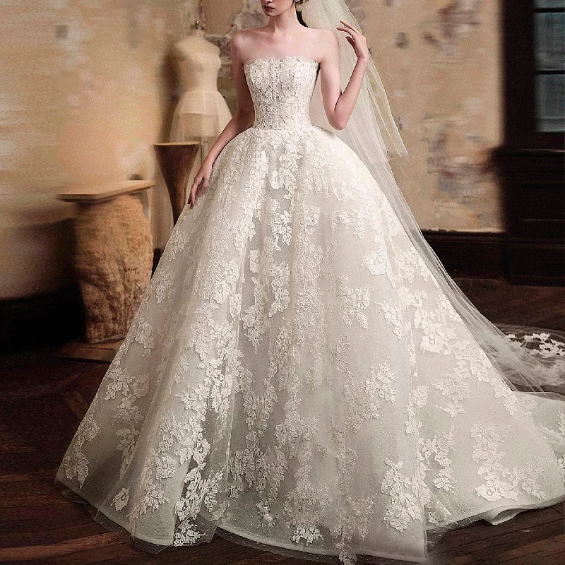 Strapless Ball Gown Lace Overlay Wedding Dress