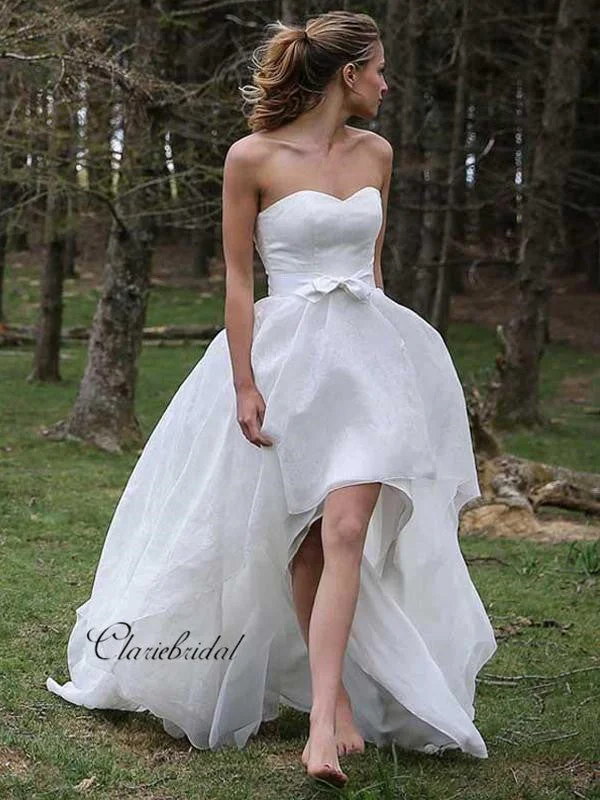 Strapless High Low Wedding Dresses, Outdoor Wedding Dresses, Popular Bridal Gowns