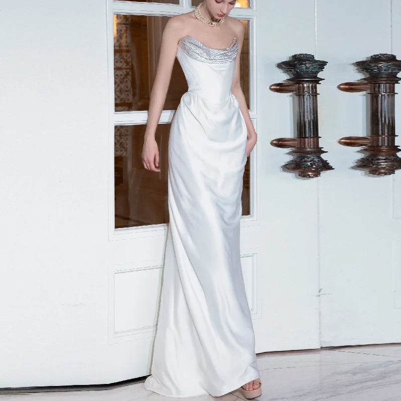 Strapless Scoop Neck Sheath Simple Wedding Dresses